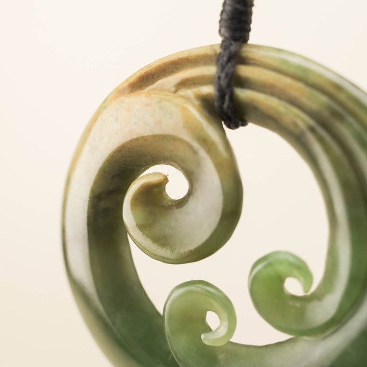 Flower Porowhita Triple Koru Pounamu Large Pendant