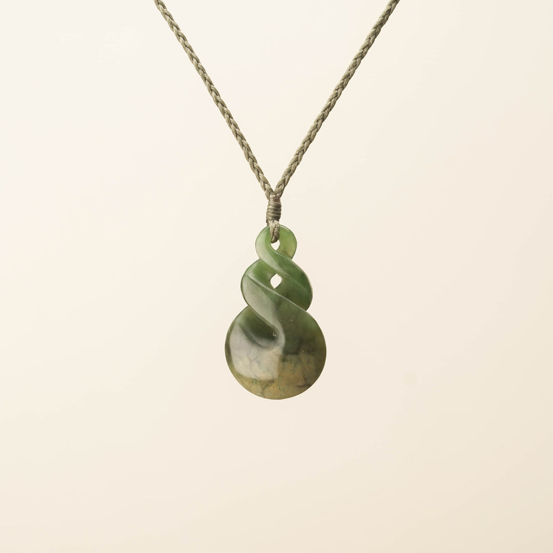 Flower Pikorua Pounamu Pendant, Khaki Binding