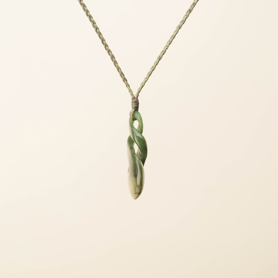 Flower Pikorua Pounamu Pendant, Khaki Binding