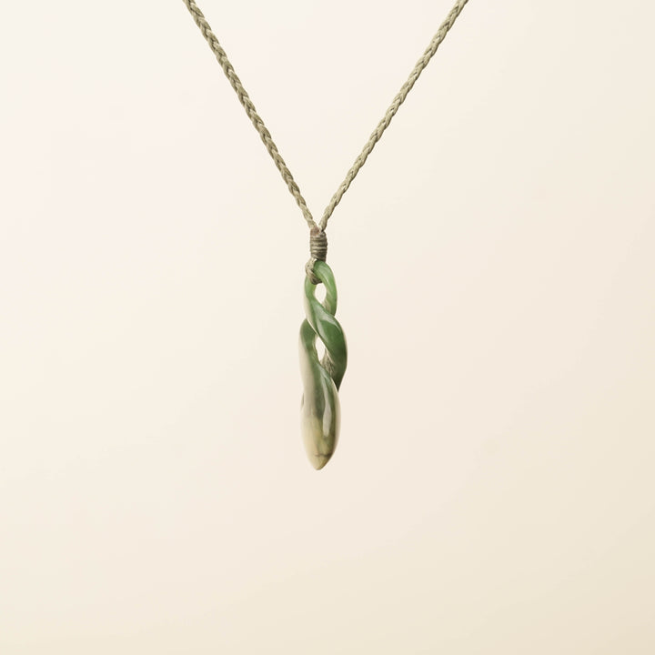 Flower Pikorua Pounamu Pendant, Khaki Binding