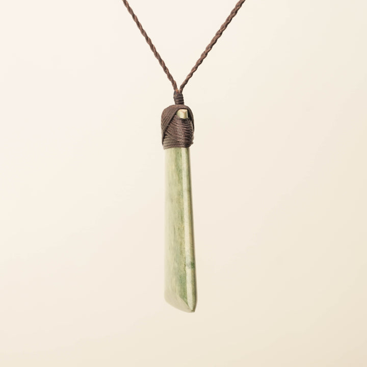 Toki Raukaraka Large Pounamu Pendant, Brown Binding