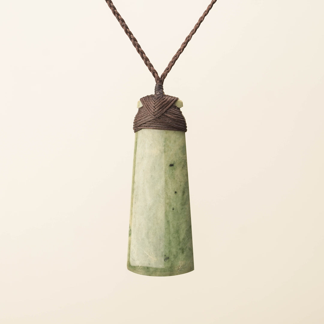 Toki Raukaraka Large Pounamu Pendant, Brown Binding
