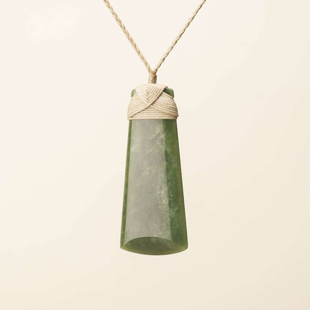 Toki Kahurangi Large Pounamu Pendant, Tan Binding