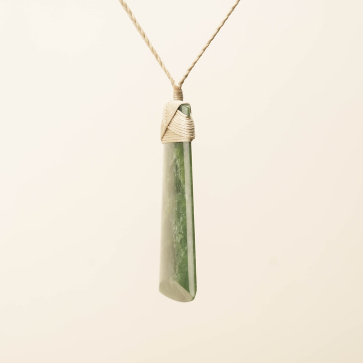 Toki Kahurangi Large Pounamu Pendant, Tan Binding