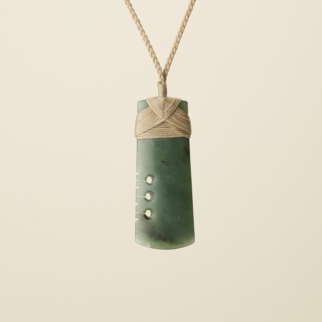 Notched Toki Kawakawa Pounamu Medium Large Pendant