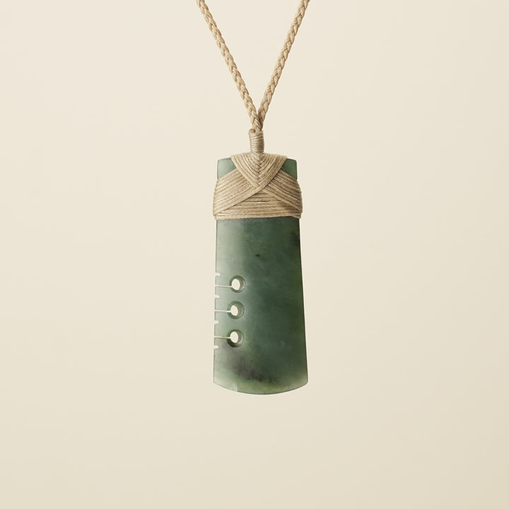 Notched Toki Kawakawa Pounamu Medium Large Pendant