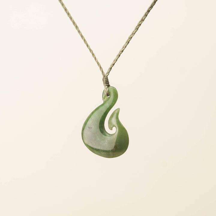 Hei Matau Medium Pounamu Pendant, Khaki Binding