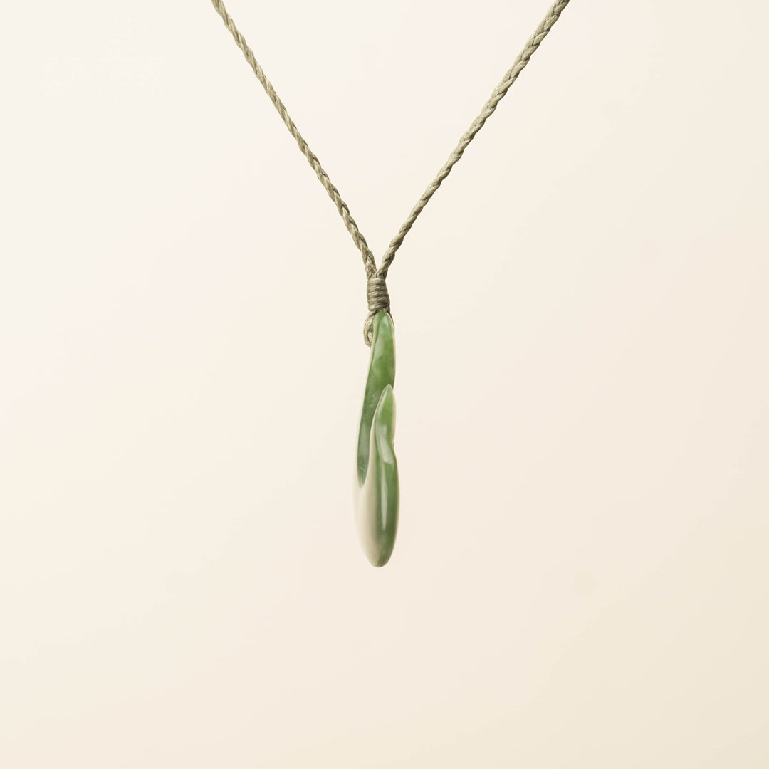Hei Matau Medium Pounamu Pendant, Khaki Binding