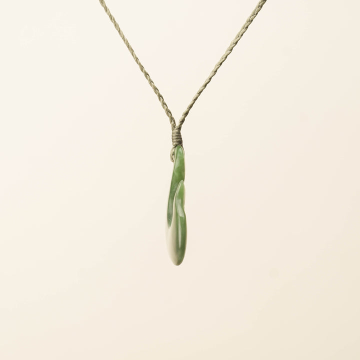 Hei Matau Medium Pounamu Pendant, Khaki Binding