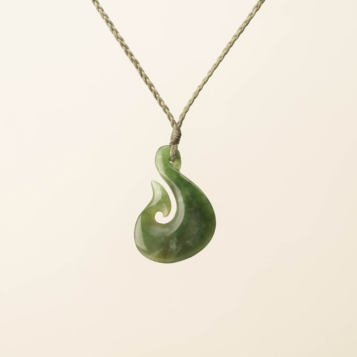Hei Matau Medium Pounamu Pendant, Khaki Binding