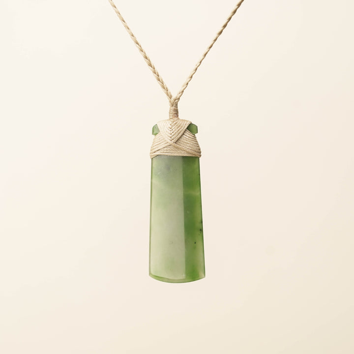 Kahurangi Medium Pounamu Toki Pendant, Tan Binding