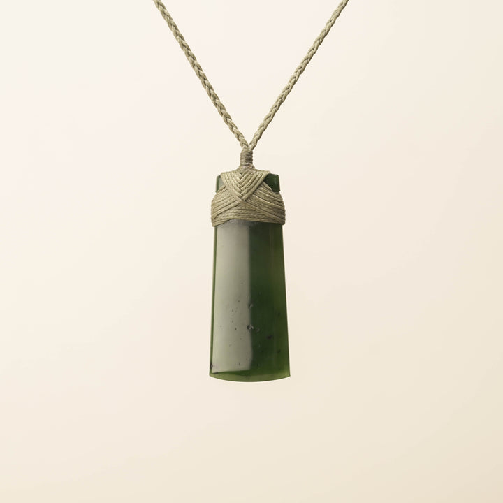 Kawakawa Medium Pounamu Toki Pendant, Khaki Binding