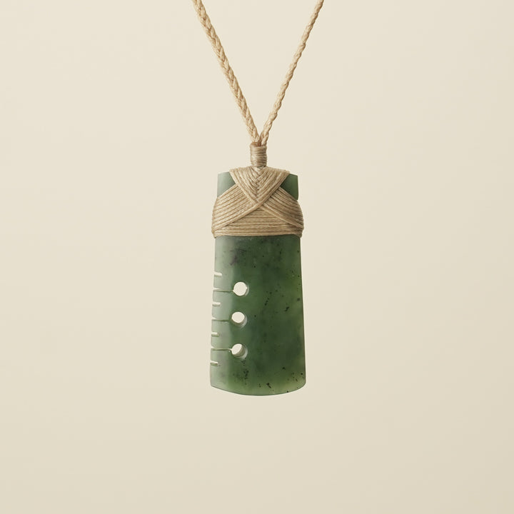 Notched Toki Kawakawa Pounamu Medium Pendant