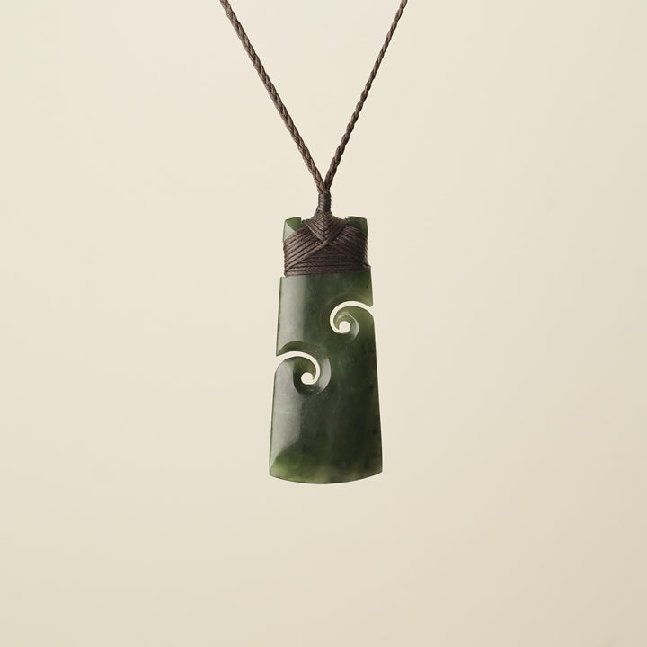 Toki with Koru Pounamu Large, Brown Binding