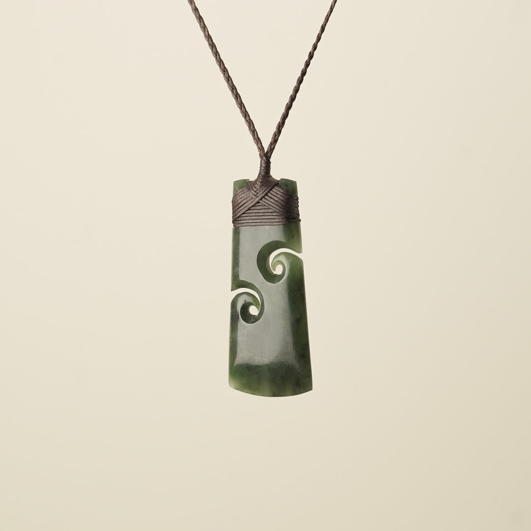 Toki with Koru Pounamu Large, Brown Binding
