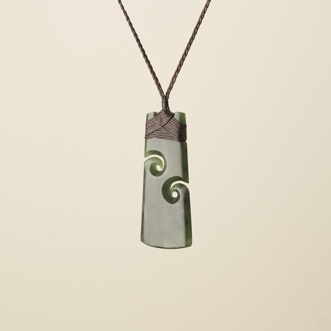 Toki with Koru Pounamu Large, Brown Binding