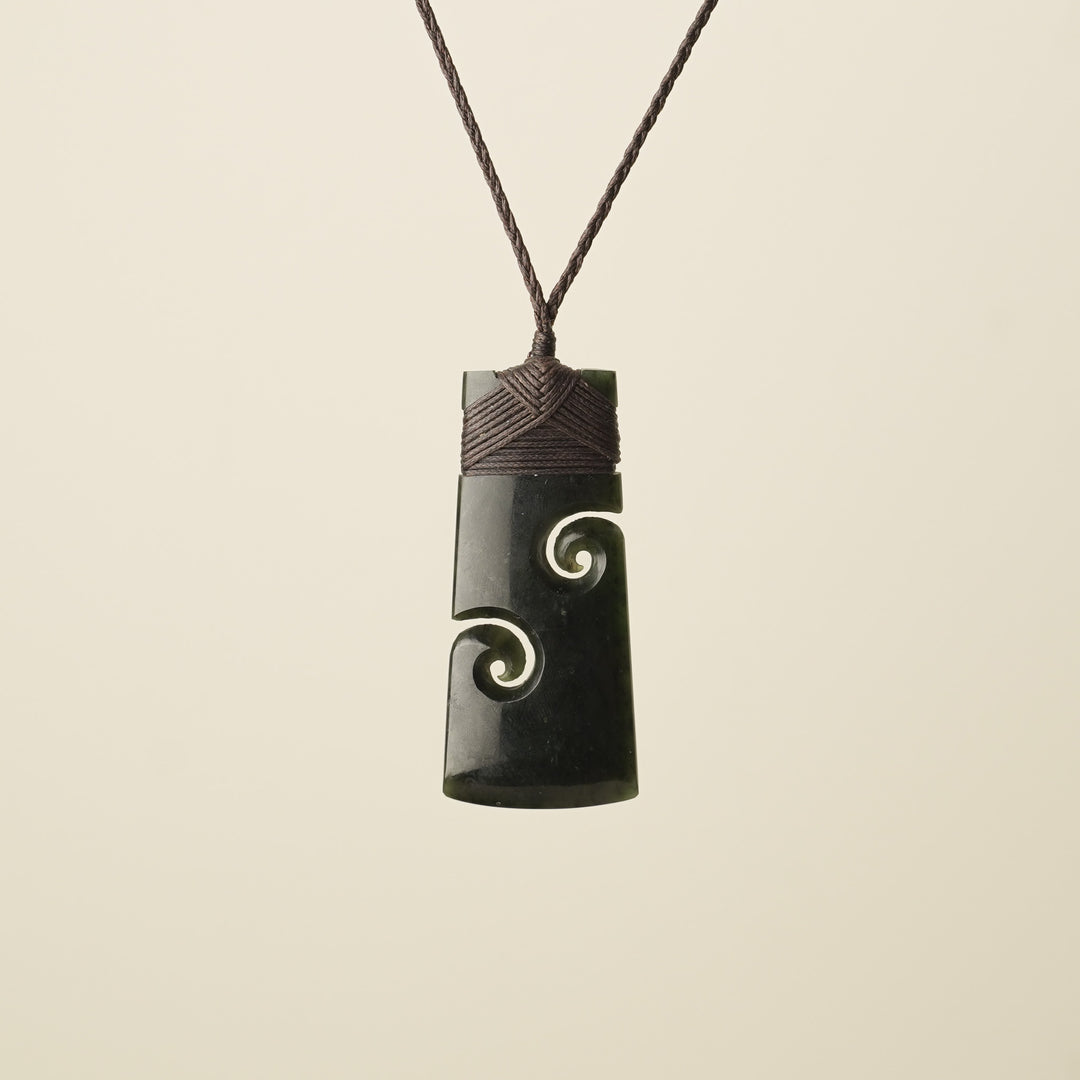 Toki with Koru Pounamu Large, Brown Binding