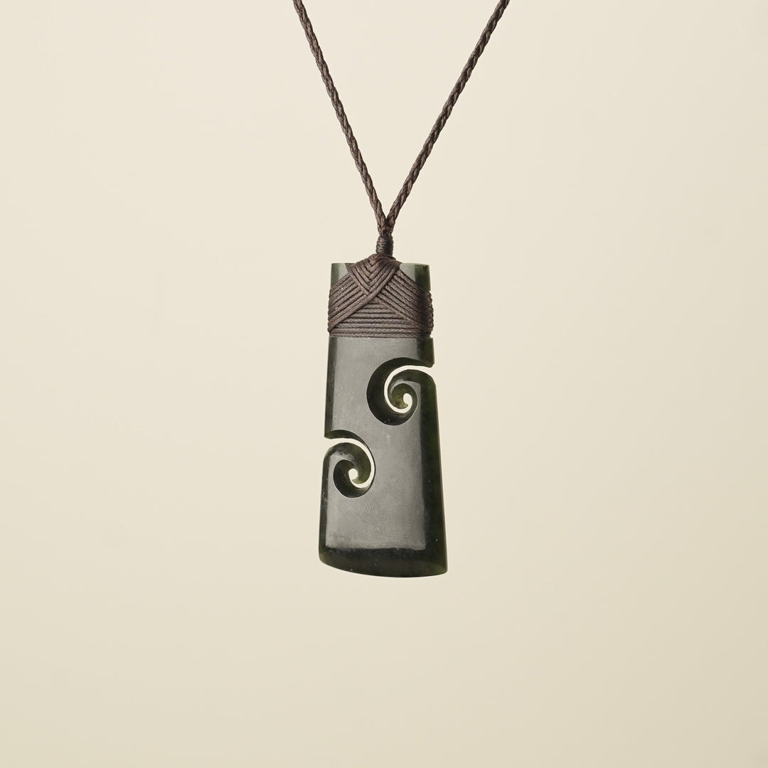 Toki with Koru Pounamu Large, Brown Binding