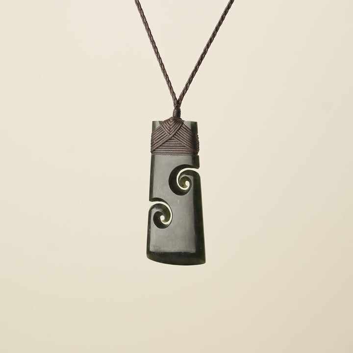 Toki with Koru Pounamu Large, Brown Binding