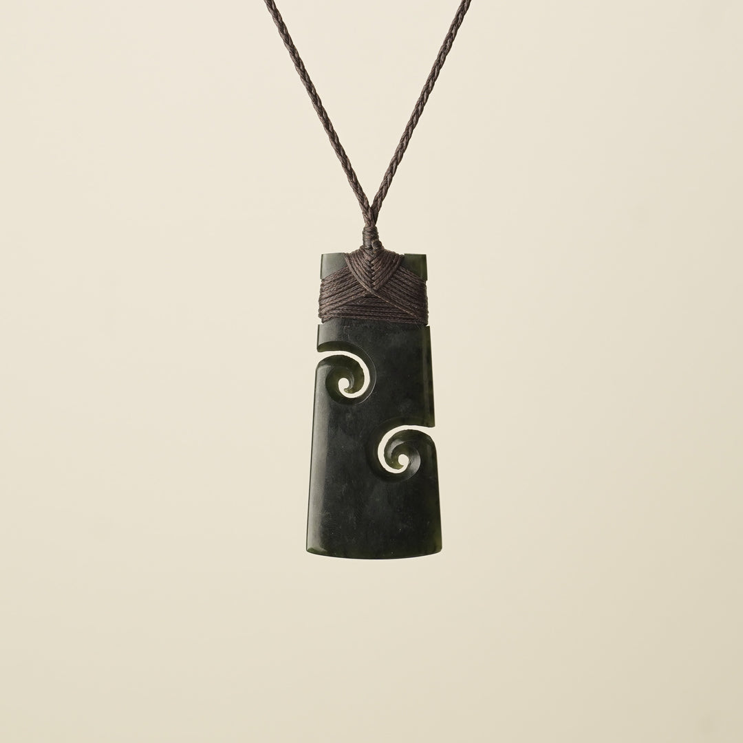 Toki with Koru Pounamu Large, Brown Binding