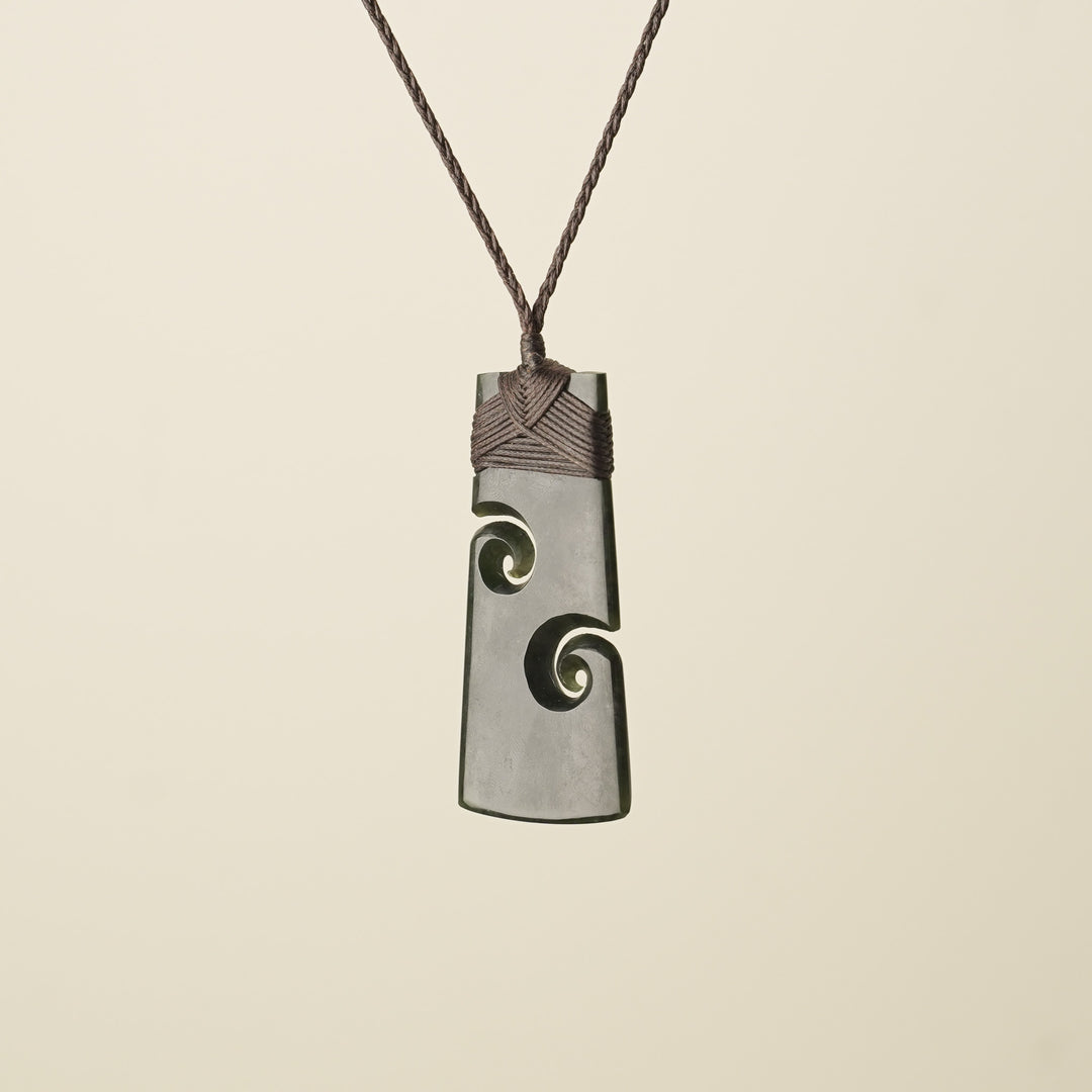 Toki with Koru Pounamu Large, Brown Binding
