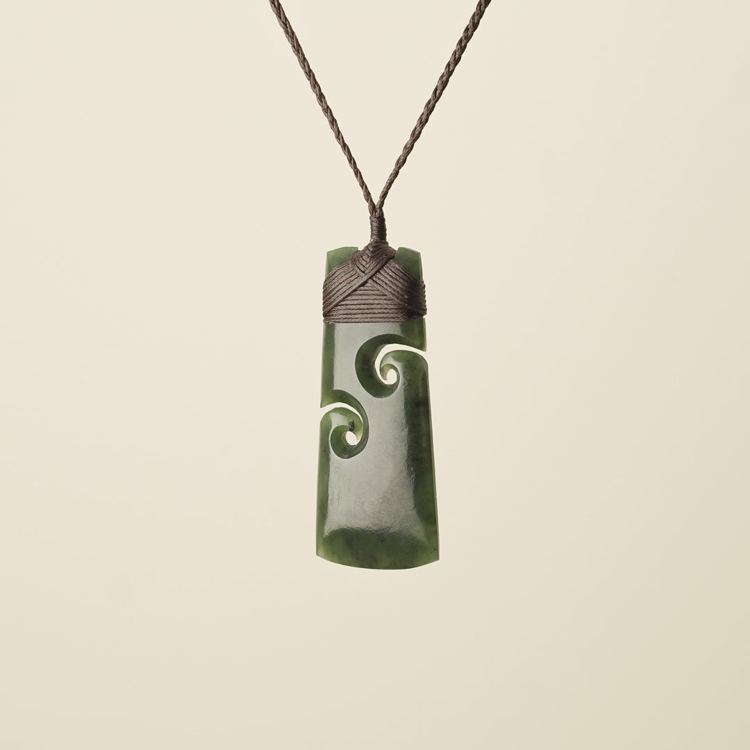 Toki with Koru Pounamu Large, Brown Binding