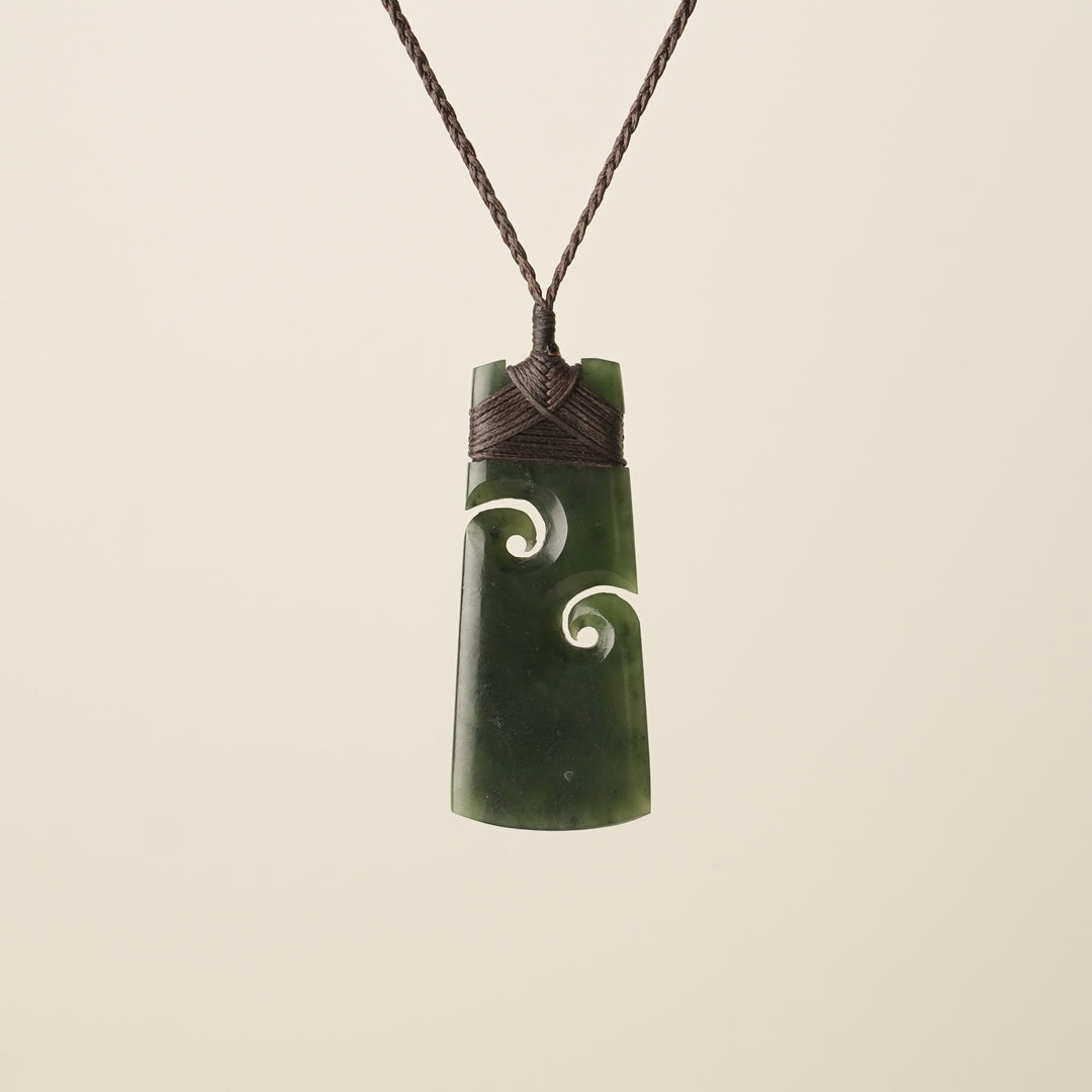 Toki with Koru Pounamu Large, Brown Binding