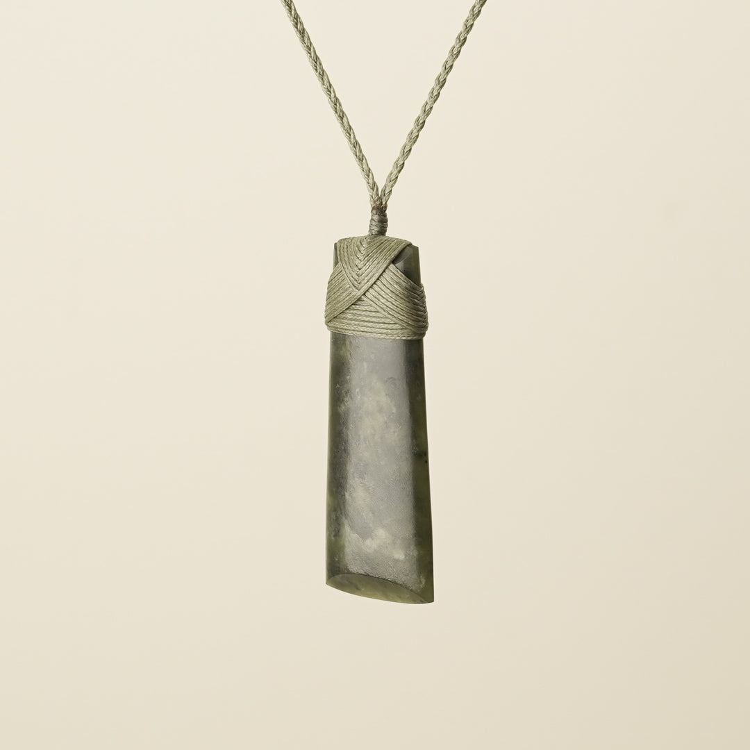 Toki Hapopo Pounamu Large Pendant, Khaki Binding
