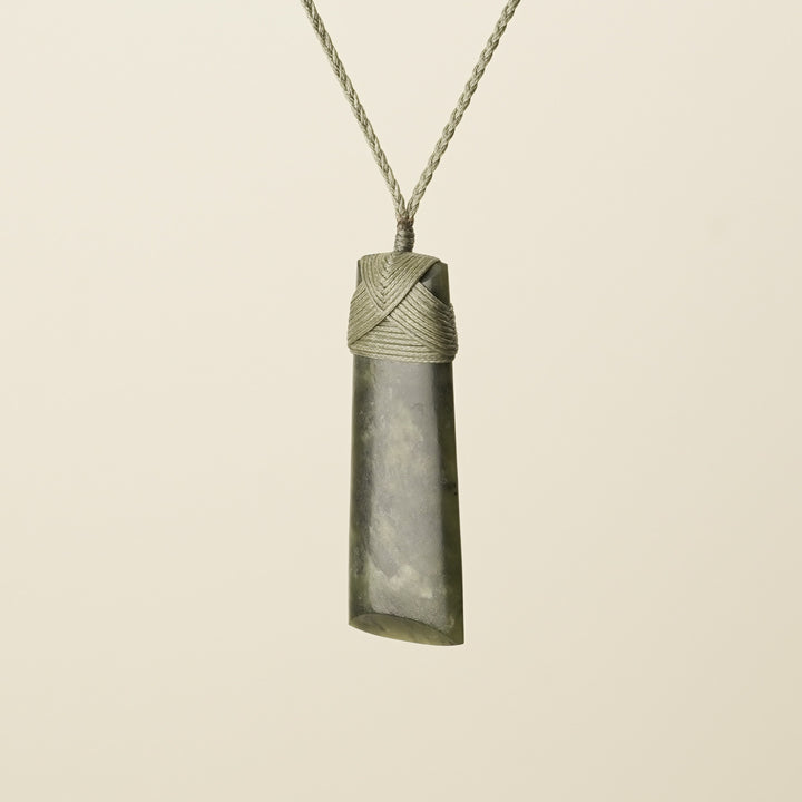 Toki Hapopo Pounamu Large Pendant, Khaki Binding