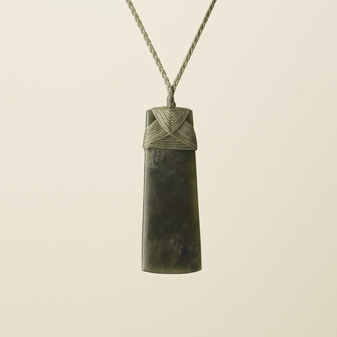 Toki Hapopo Pounamu Large Pendant, Khaki Binding