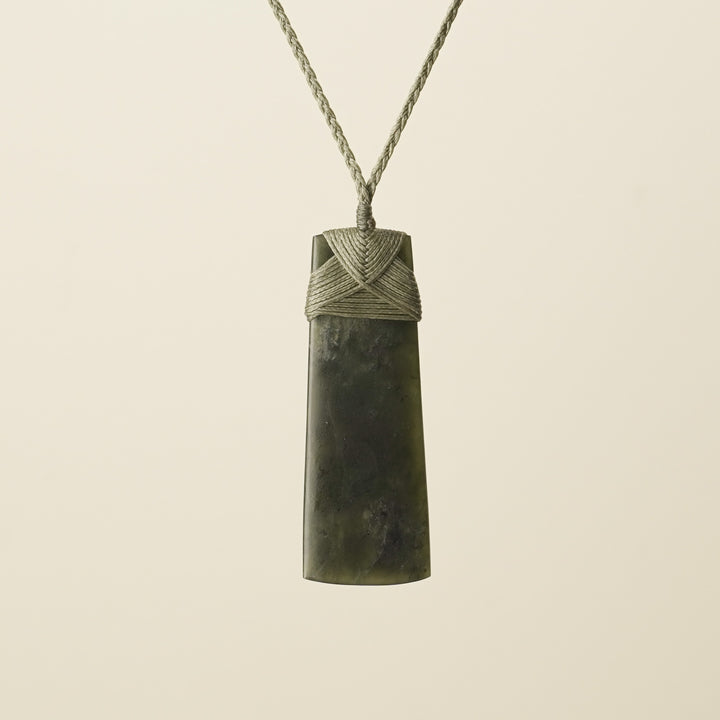 Toki Hapopo Pounamu Large Pendant, Khaki Binding