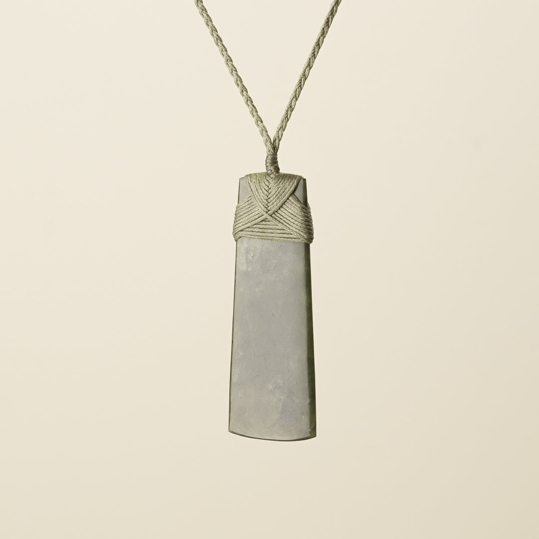 Toki Hapopo Pounamu Large Pendant, Khaki Binding
