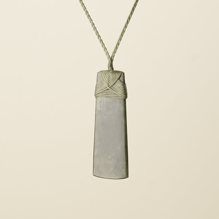 Toki Hapopo Pounamu Large Pendant, Khaki Binding