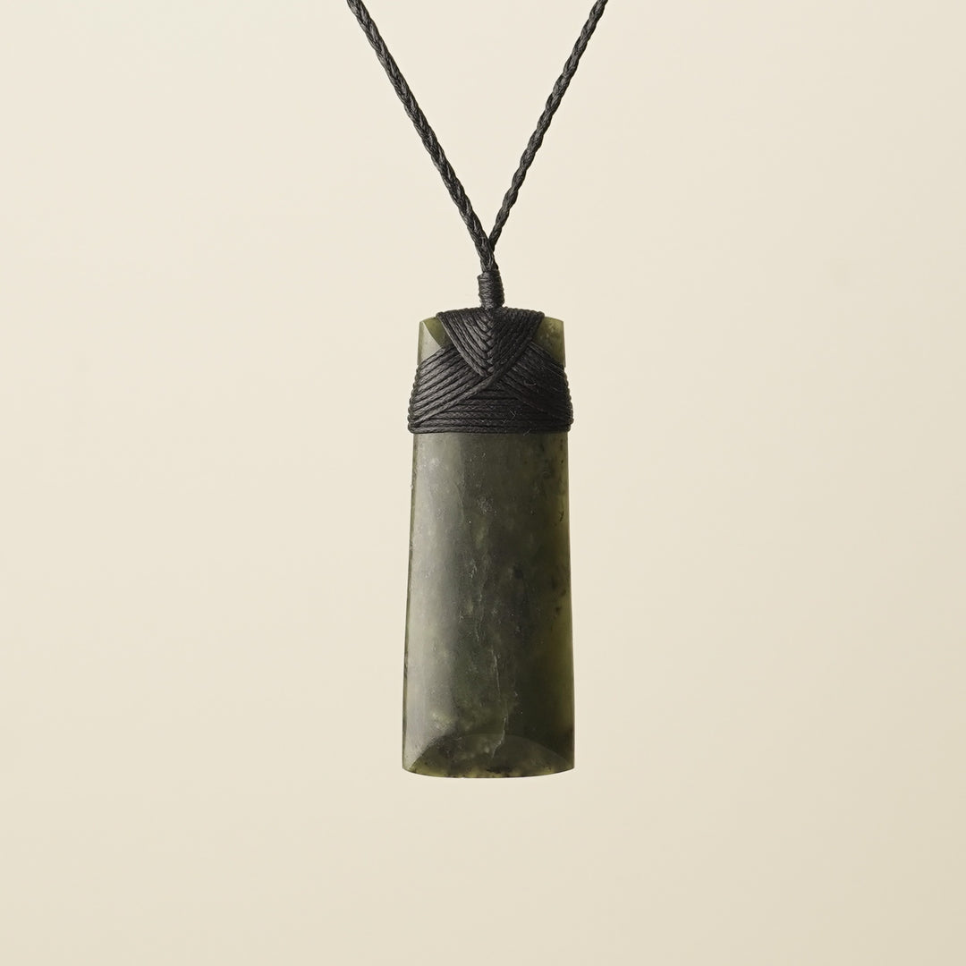 Toki Hapopo Pounamu Large Pendant, Black Binding