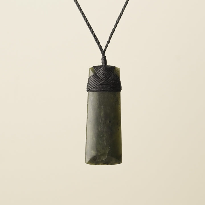 Toki Hapopo Pounamu Large Pendant, Black Binding