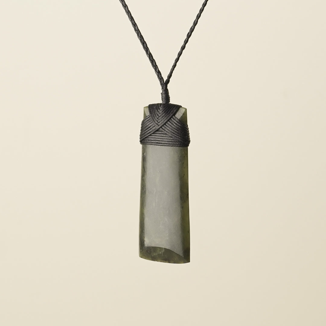 Toki Hapopo Pounamu Large Pendant, Black Binding