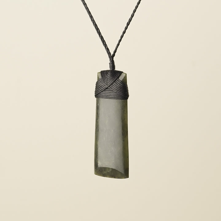 Toki Hapopo Pounamu Large Pendant, Black Binding