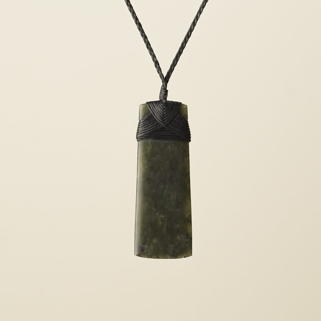 Toki Hapopo Pounamu Large Pendant, Black Binding