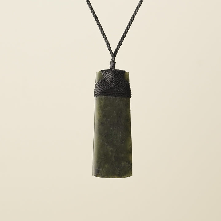Toki Hapopo Pounamu Large Pendant, Black Binding