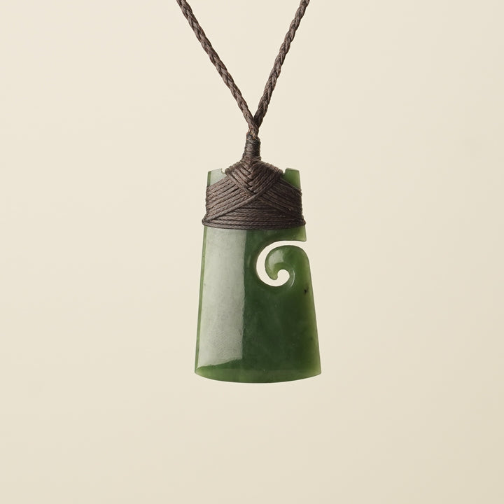 Toki with Koru Pounamu Medium, Brown Binding