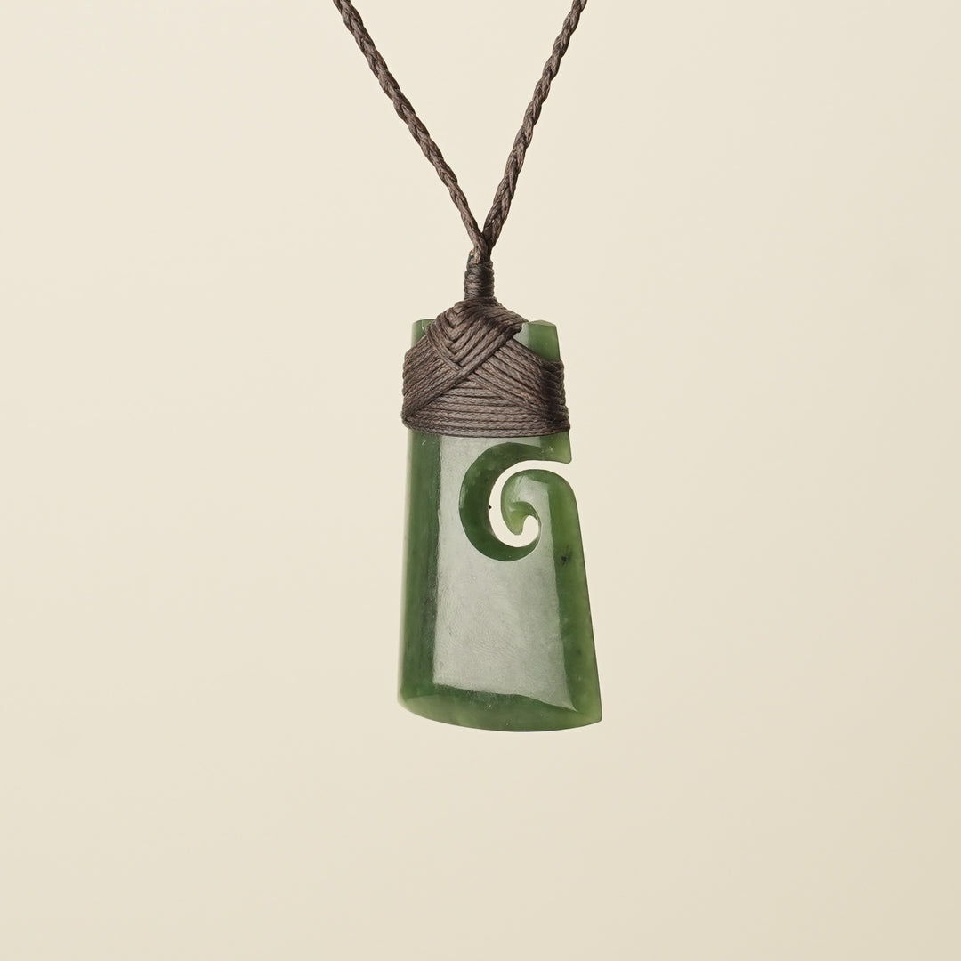 Toki with Koru Pounamu Medium, Brown Binding