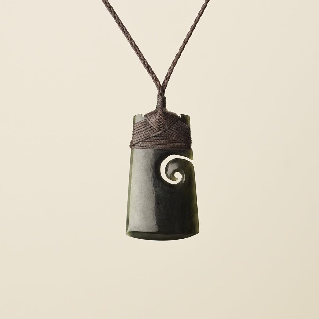 Toki with Koru Pounamu Medium, Brown Binding