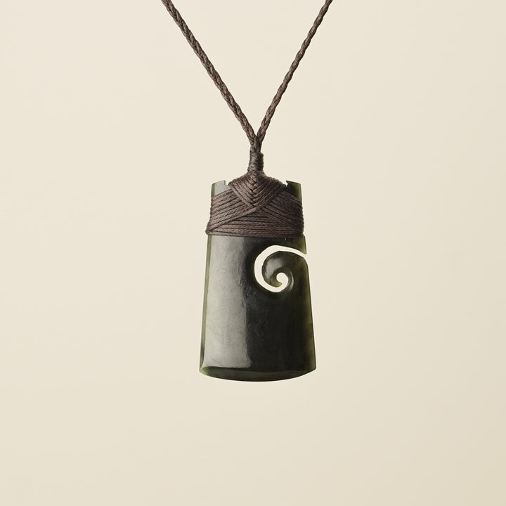 Toki with Koru Pounamu Medium, Brown Binding
