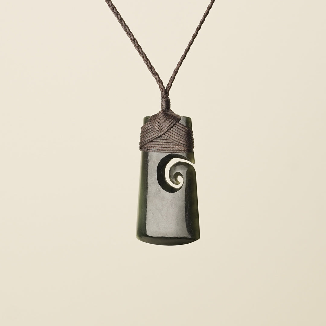 Toki with Koru Pounamu Medium, Brown Binding