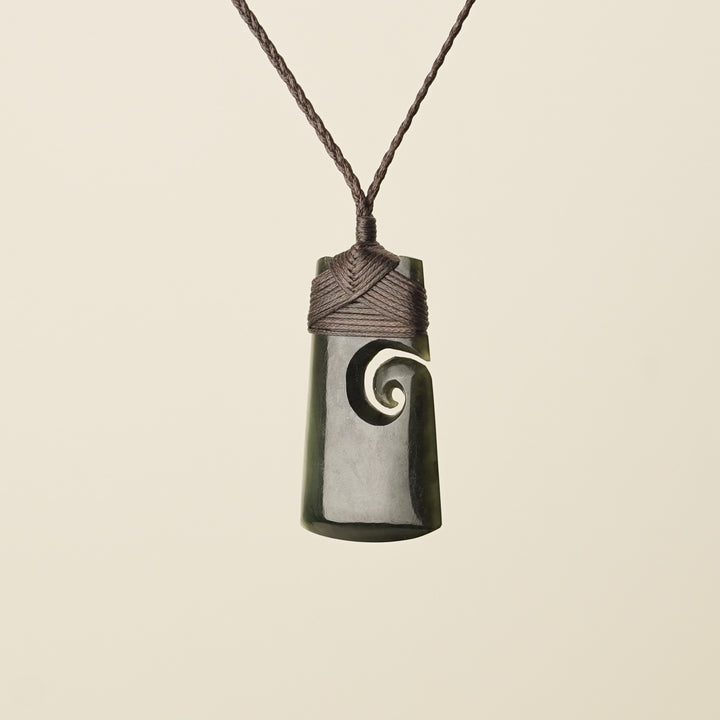 Toki with Koru Pounamu Medium, Brown Binding