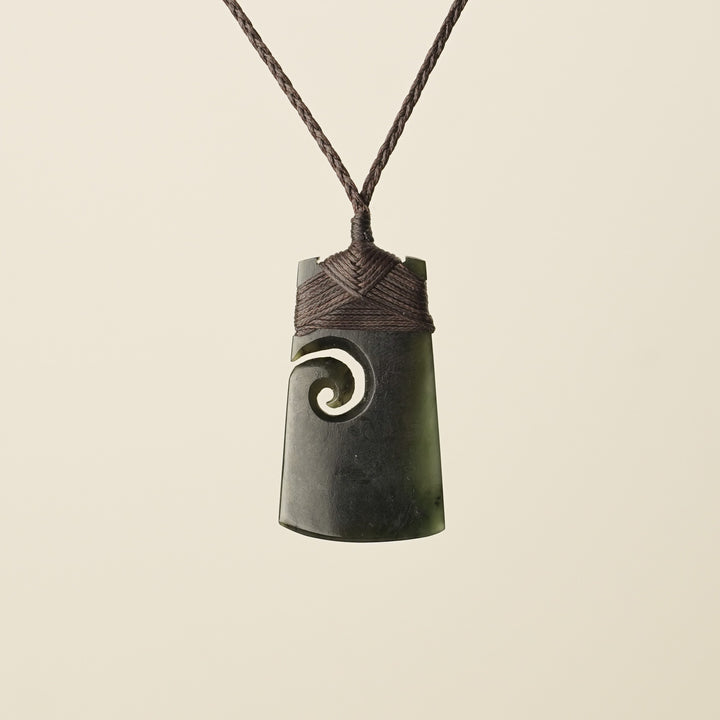 Toki with Koru Pounamu Medium, Brown Binding