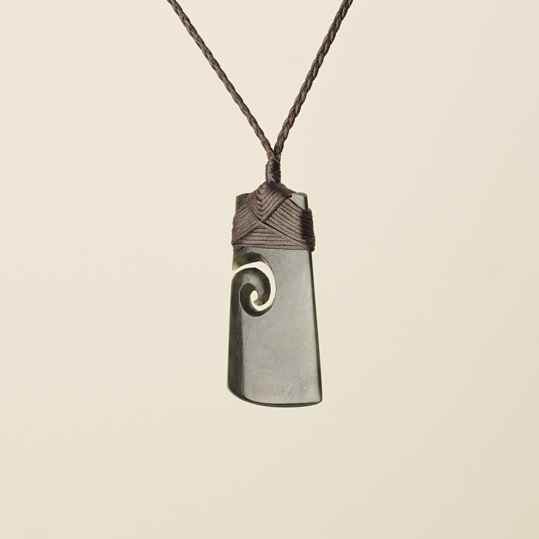 Toki with Koru Pounamu Medium, Brown Binding