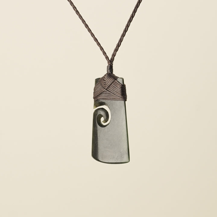 Toki with Koru Pounamu Medium, Brown Binding