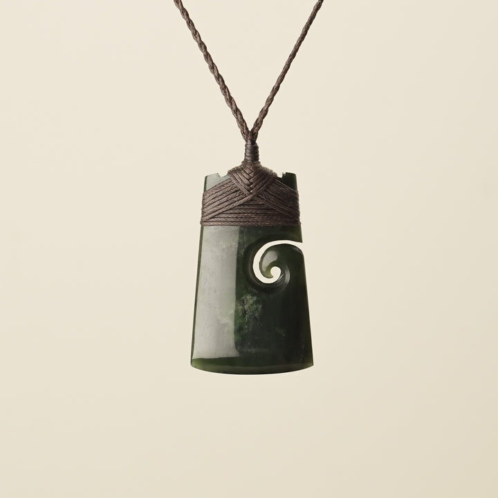 Toki with Koru Pounamu Medium, Brown Binding