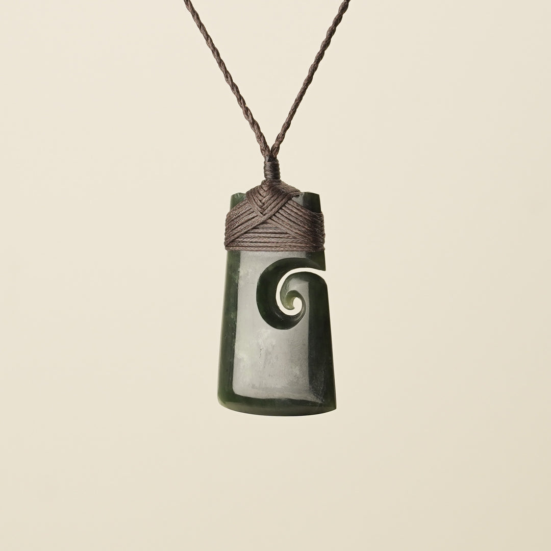 Toki with Koru Pounamu Medium, Brown Binding